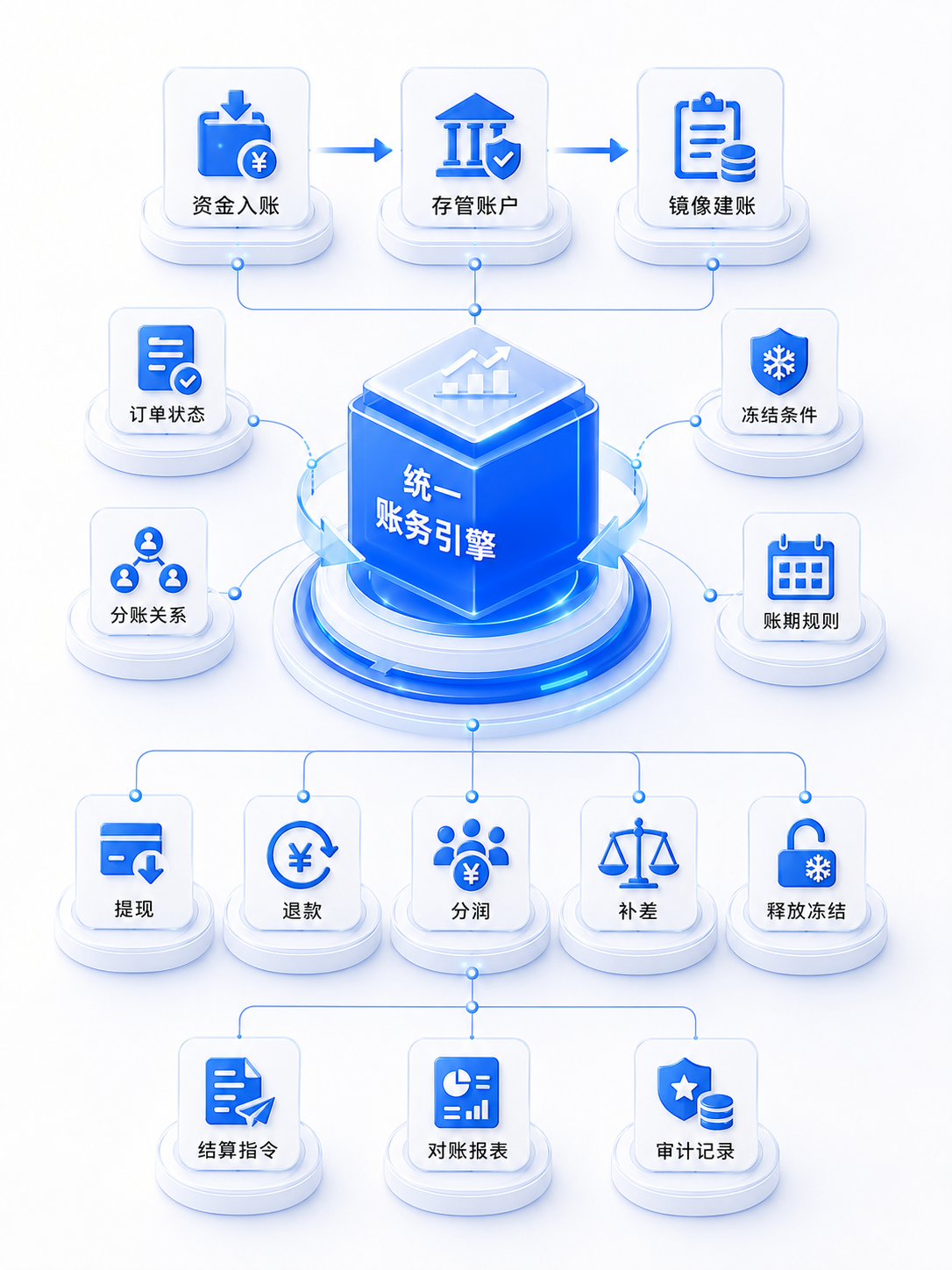 从资金入账到结算落地，所有动作都有统一账务解释